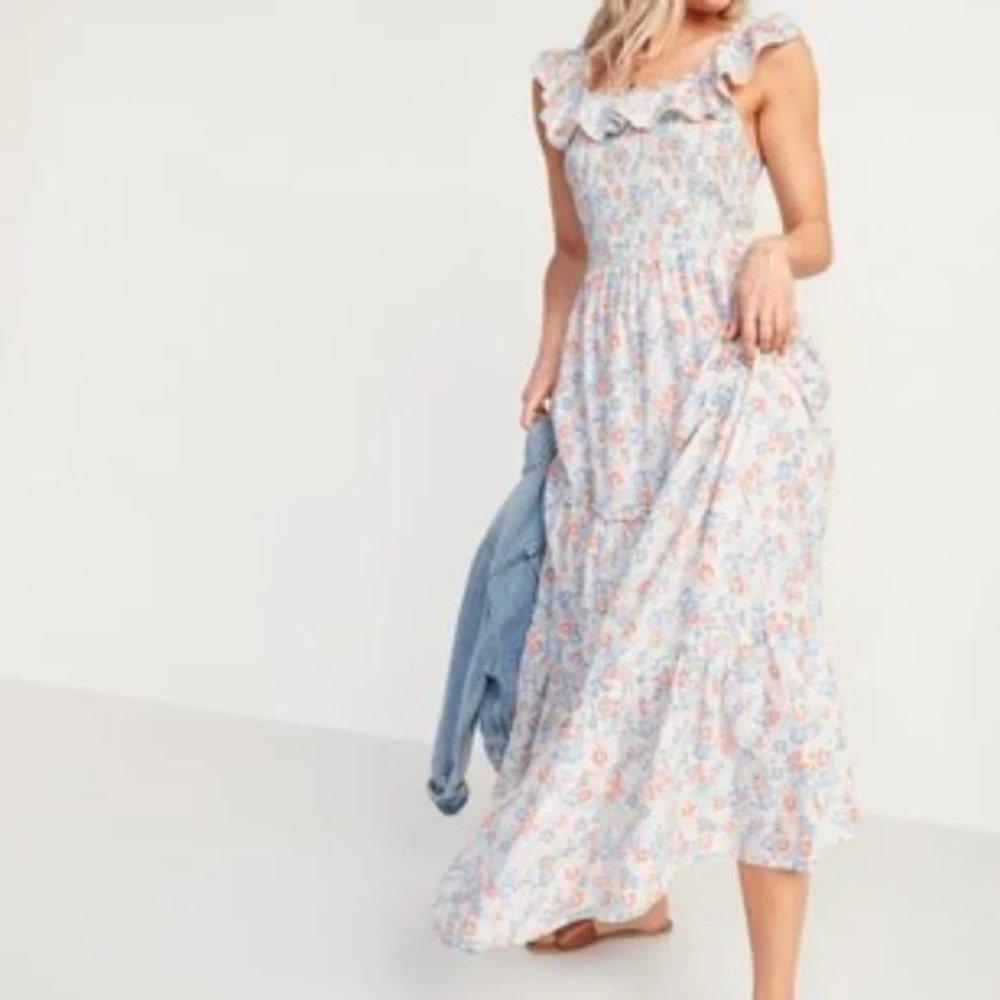 NWT Old Navy Sleeveless Smock Tiered Dress Multi Floral Medium - Picture 12 of 12